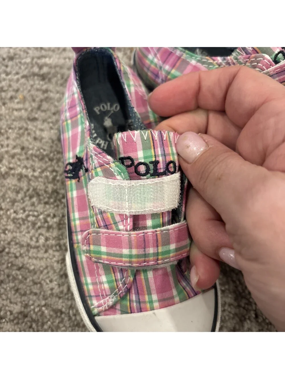 Polo By Ralph Lauren Little Girls Toddler Shoes Size 7 Pink Green Plaid New!